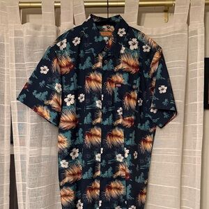 DIXXON Navy and Orange Floral Men's Shirt